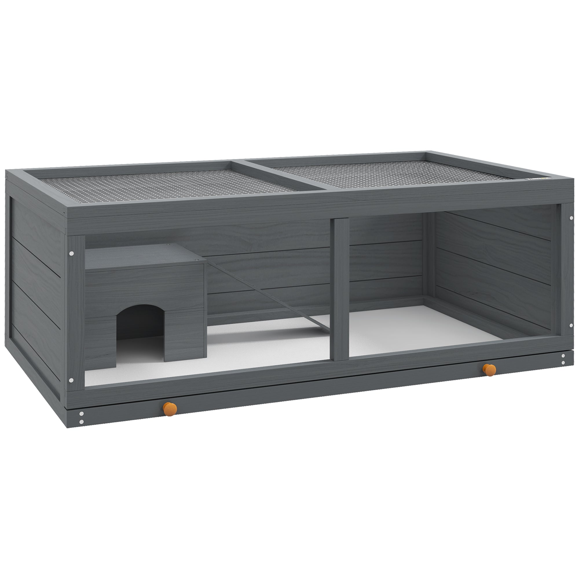 Wooden Hamster Cage, Small Animal Cage with Sliding Tray, Openable Top, Hut, Exercise Play House for Syrian Hamsters, Grey