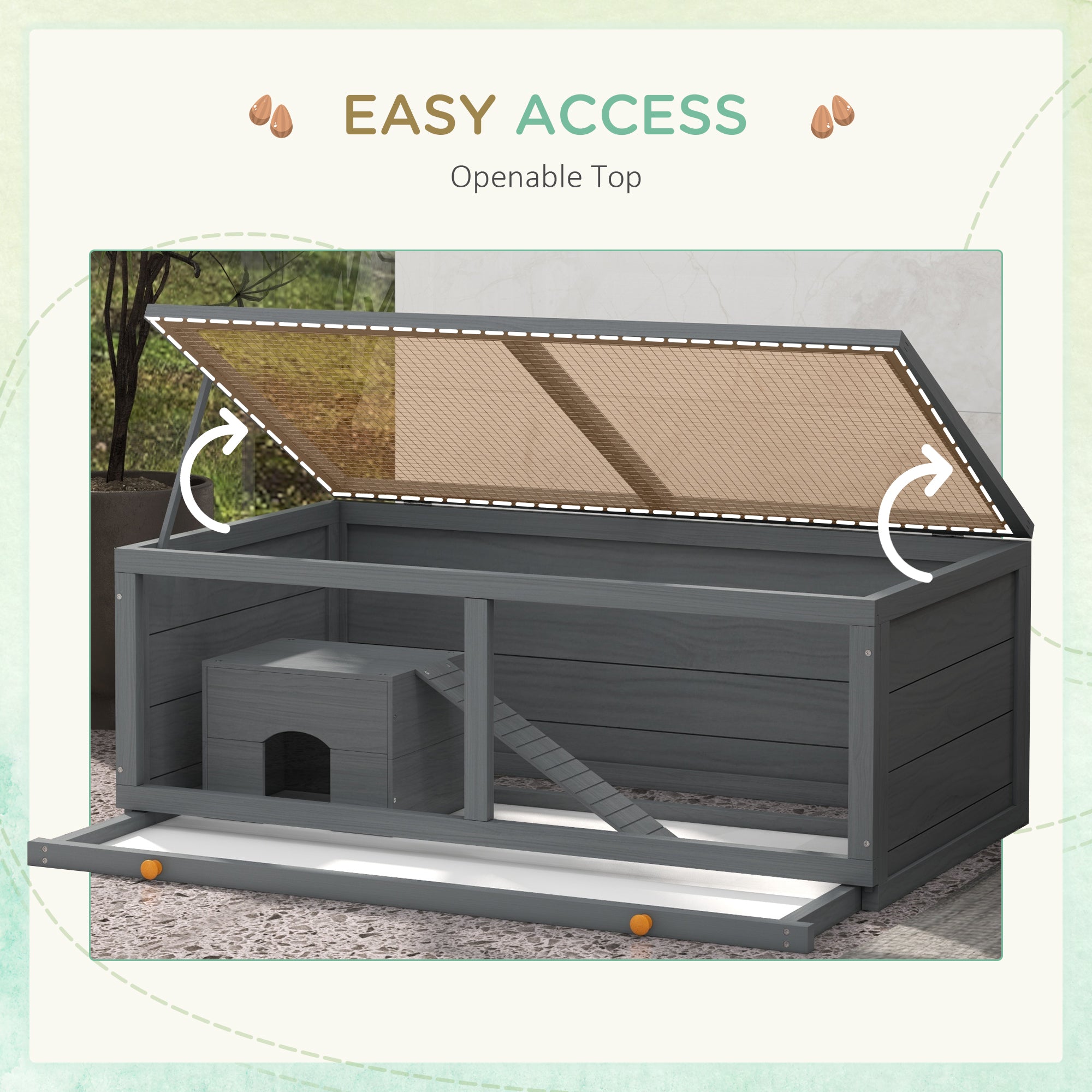 Wooden Hamster Cage, Small Animal Cage with Sliding Tray, Openable Top, Hut, Exercise Play House for Syrian Hamsters, Grey