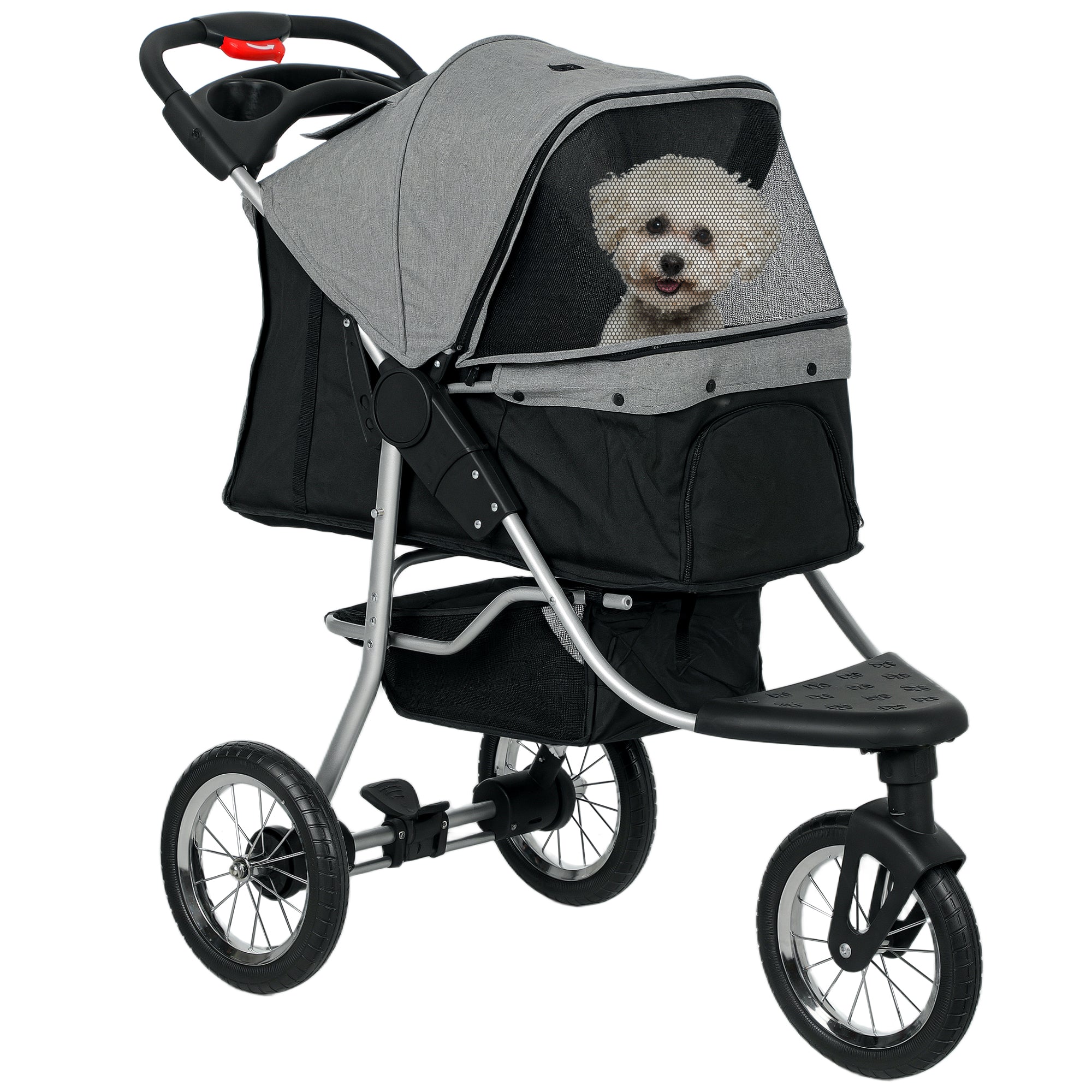 PawHut Pet Stroller with Adjustable Canopy & Safety Features Grey