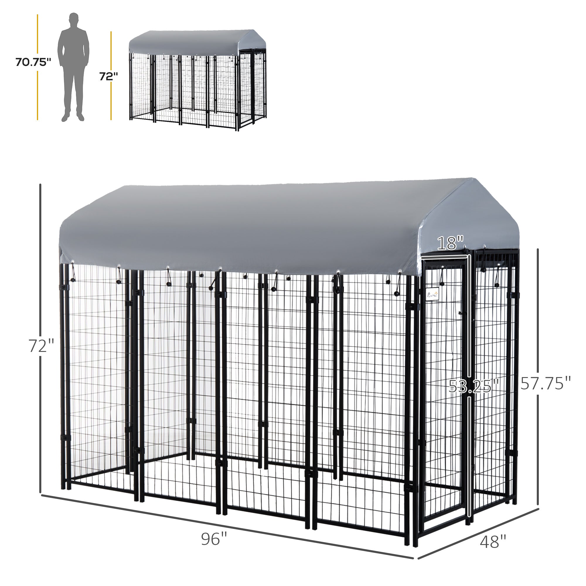 8' x 4' x 6' Large Outdoor Dog Kennel Run Steel Fence with UV-Resistant Oxford Cloth Roof & Secure Lock