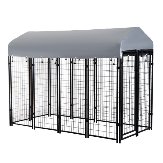 8' x 4' x 6' Large Outdoor Dog Kennel Run Steel Fence with UV-Resistant Oxford Cloth Roof & Secure Lock