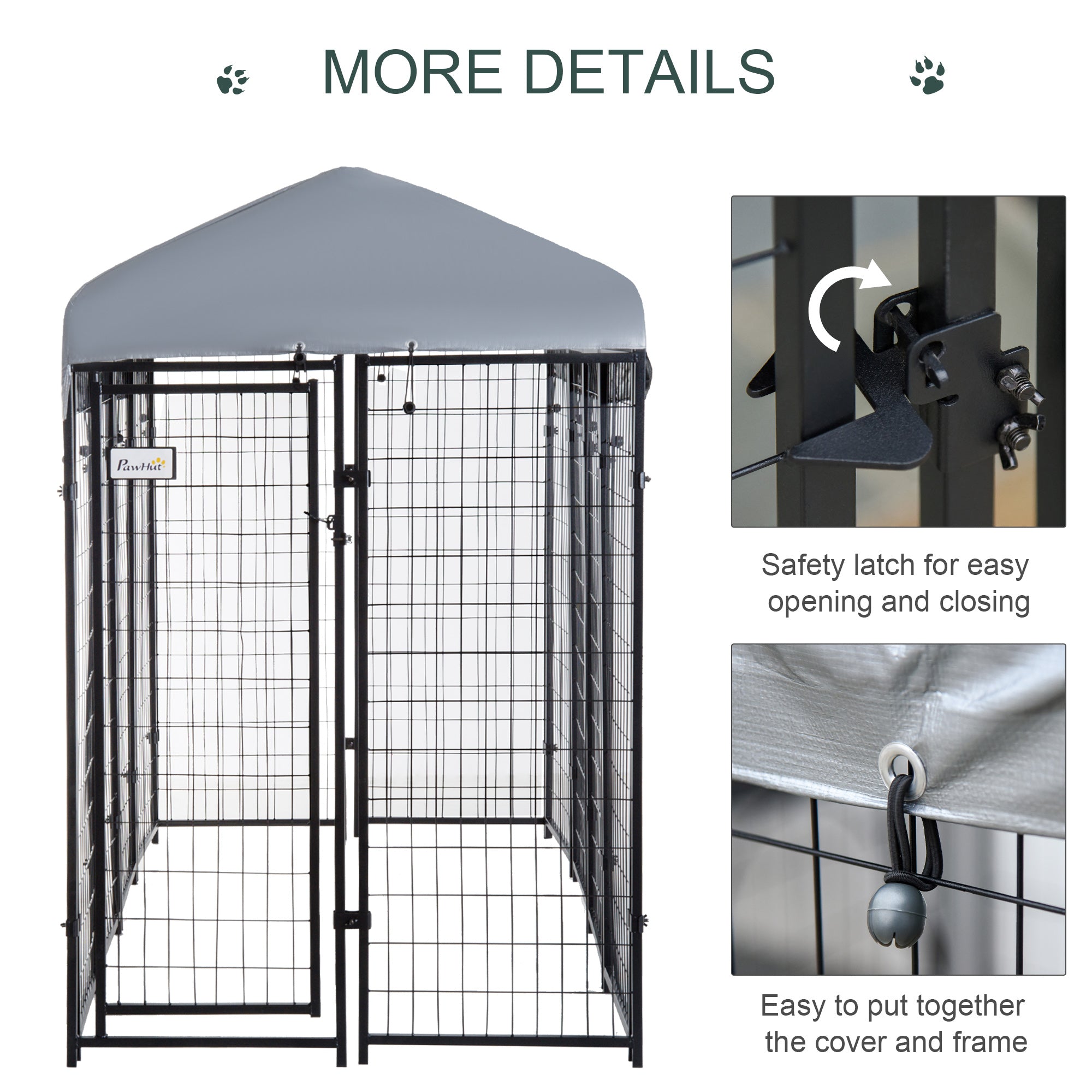 8' x 4' x 6' Large Outdoor Dog Kennel Run Steel Fence with UV-Resistant Oxford Cloth Roof & Secure Lock