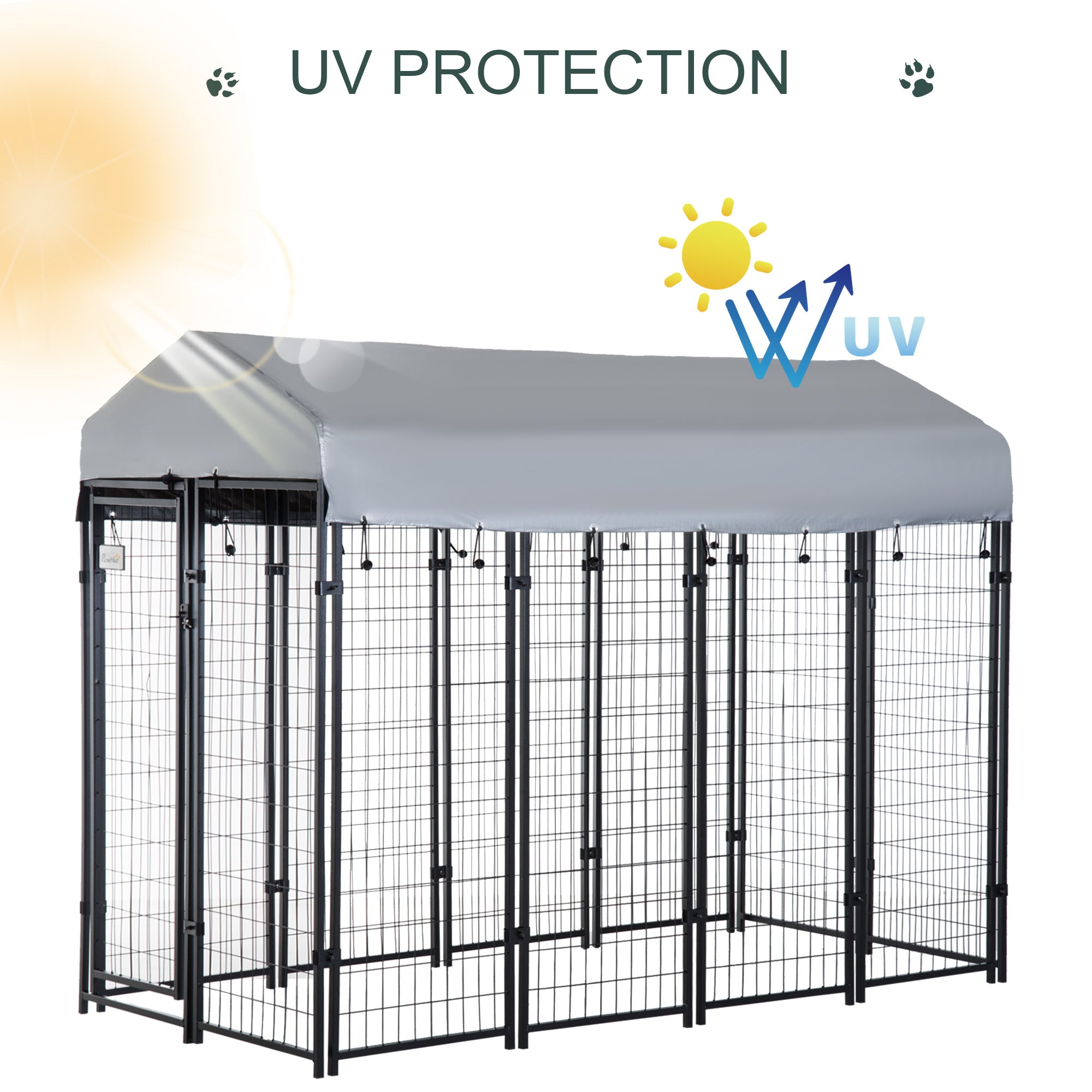 8' x 4' x 6' Large Outdoor Dog Kennel Run Steel Fence with UV-Resistant Oxford Cloth Roof & Secure Lock