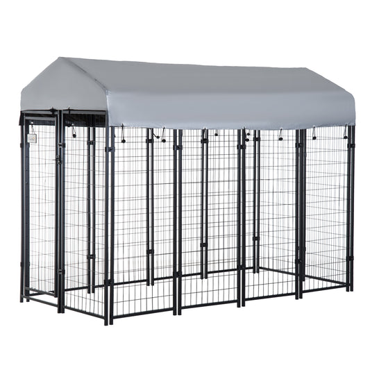 8' x 4' x 6' Large Outdoor Dog Kennel Run Steel Fence with UV-Resistant Oxford Cloth Roof & Secure Lock