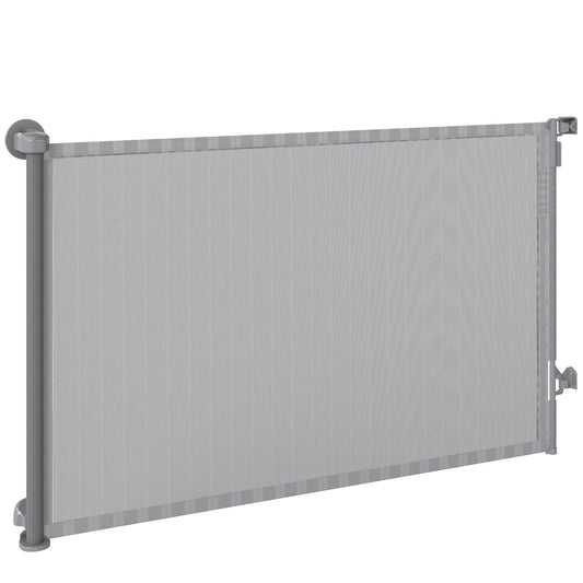 Retractable Stair Gate for Dogs, Pet Gate, Extends to 140 cm Wide & 93 cm Tall, One Handed Operation, for Stairs, Hallways, Doorways, Indoor and Outdoor, Grey