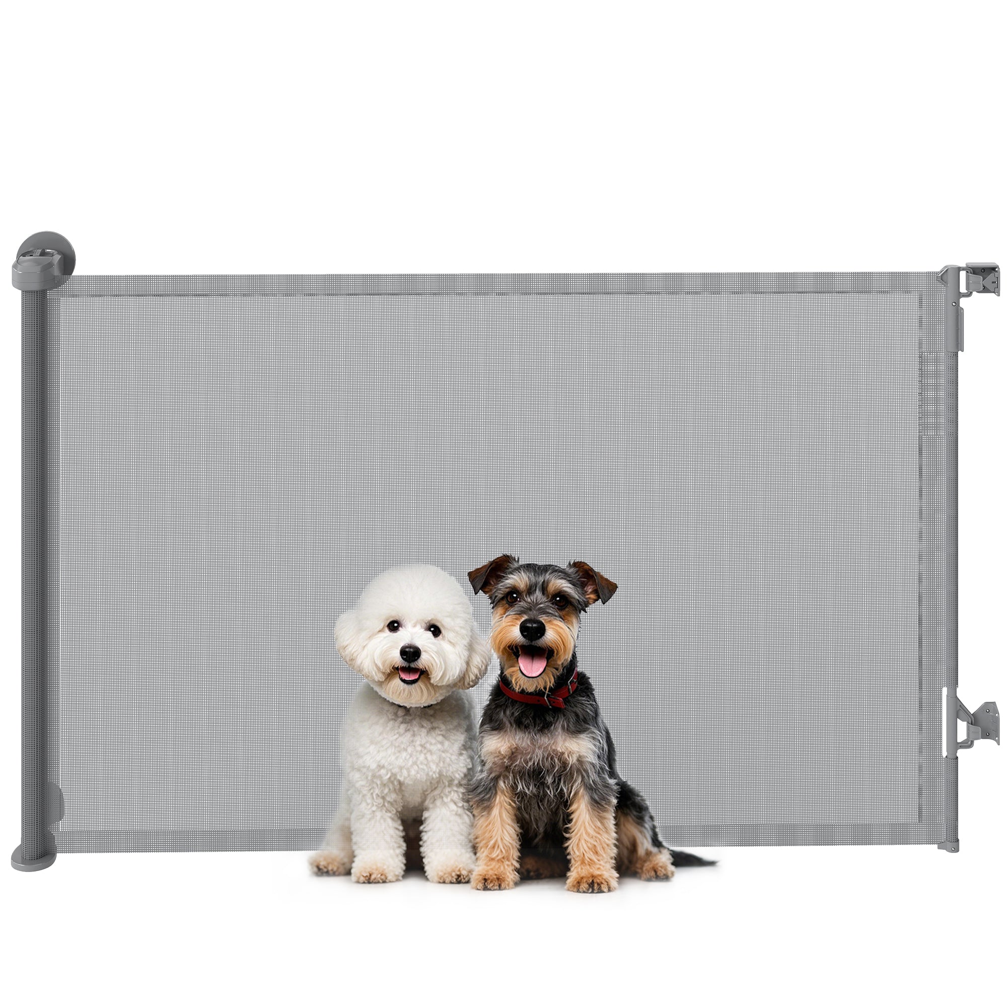 Retractable Stair Gate for Dogs, Pet Gate, Extends to 140 cm Wide & 93 cm Tall, One Handed Operation, for Stairs, Hallways, Doorways, Indoor and Outdoor, Grey
