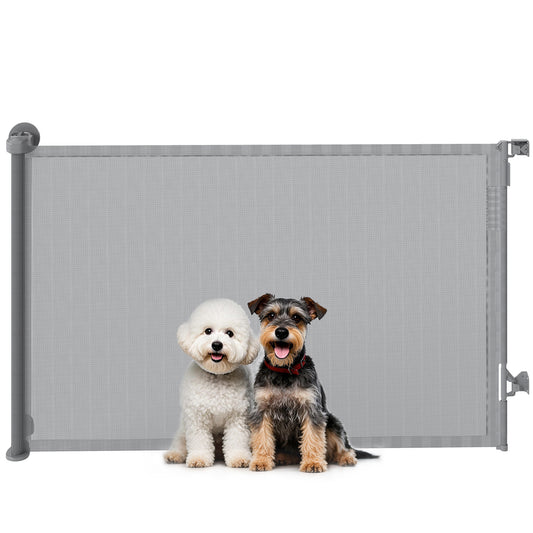 Retractable Stair Gate for Dogs, Pet Gate, Extends to 140 cm Wide & 93 cm Tall, One Handed Operation, for Stairs, Hallways, Doorways, Indoor and Outdoor, Grey