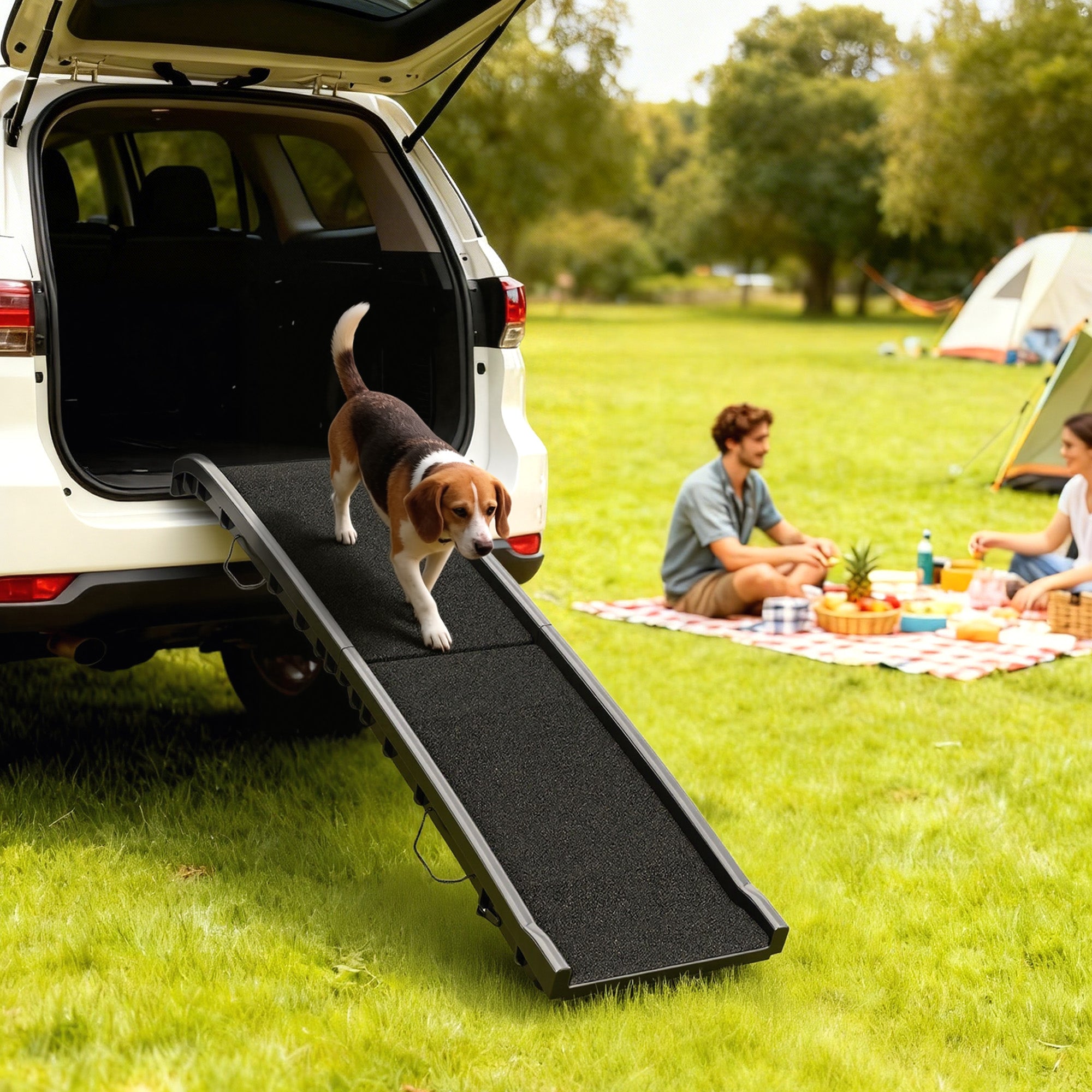 Folding Dog Ramp for Car, Truck, SUV, 61 Inches Portable Pet Ramp with Frosted Surface, Non Slip with Raised Side Rails