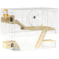 Load image into Gallery viewer, Hamster Cage, Transparent Small Animal House with Deep Bottom, Wooden Ramp, Hut, Bathroom and Exercise Wheel for Hamster and Gerbil, 23.2" L x 14" W x 18.5" H, Two Huts
