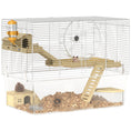 Load image into Gallery viewer, Hamster Cage, Transparent Small Animal House with Deep Bottom, Wooden Ramp, Hut, Bathroom and Exercise Wheel for Hamster and Gerbil, 23.2" L x 14" W x 18.5" H, Two Huts
