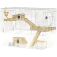 Load image into Gallery viewer, Hamster Cage, Transparent Small Animal House with Deep Bottom, Wooden Ramp, Hut, Bathroom and Exercise Wheel for Hamster and Gerbil, 23.2" L x 14" W x 18.5" H, Two Huts
