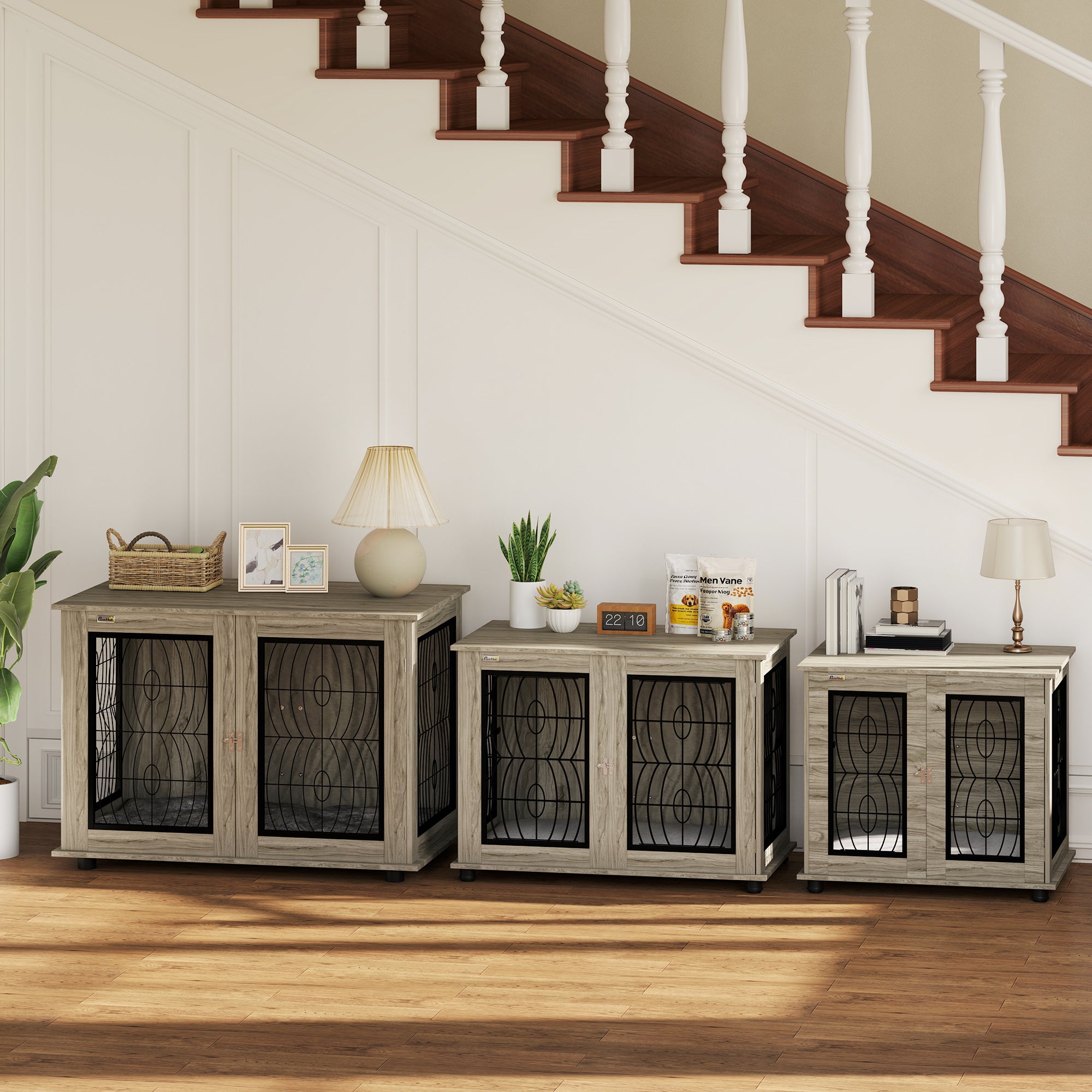 Dog Crate Furniture, Dog Cage with Soft Washable Cushion, Furniture-Style Pet Kennel Indoor House End Side Table for Small Medium Breeds, 80 x 56 x 63 cm, Grey
