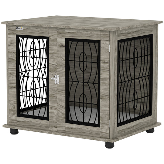 Dog Crate Furniture, Dog Cage with Soft Washable Cushion, Furniture-Style Pet Kennel Indoor House End Side Table for Small Medium Breeds, 80 x 56 x 63 cm, Grey
