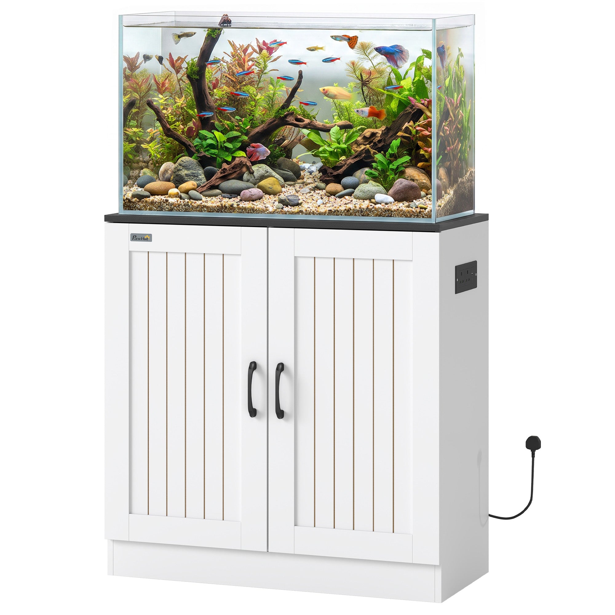 Fish Tank Stand, 20-29 Gallon Aquarium Stand with Power Outlets, Cabinet Storage and Anti-Tip Kit, Wooden Aquarium Cabinet for Home, Living Room, 78 x 35 x 80 cm, White