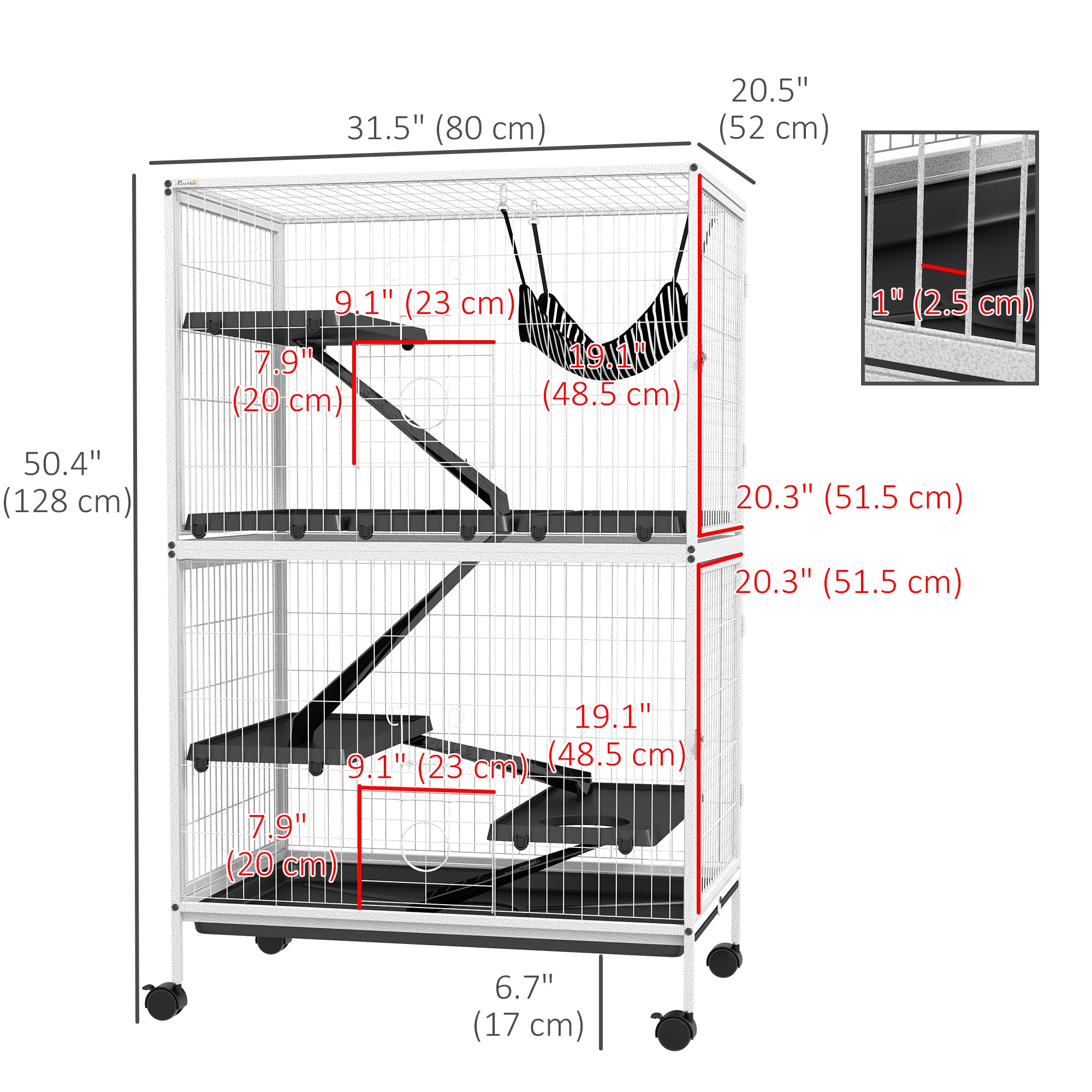 5-Tier Rolling Small Animal Cage, Deluxe Guinea Pig Cage, Ferret Cage for Mink Chinchilla Kitten Rabbit, Small Pet Play House with Hammock Platform, Ramp, Tray, Light Grey