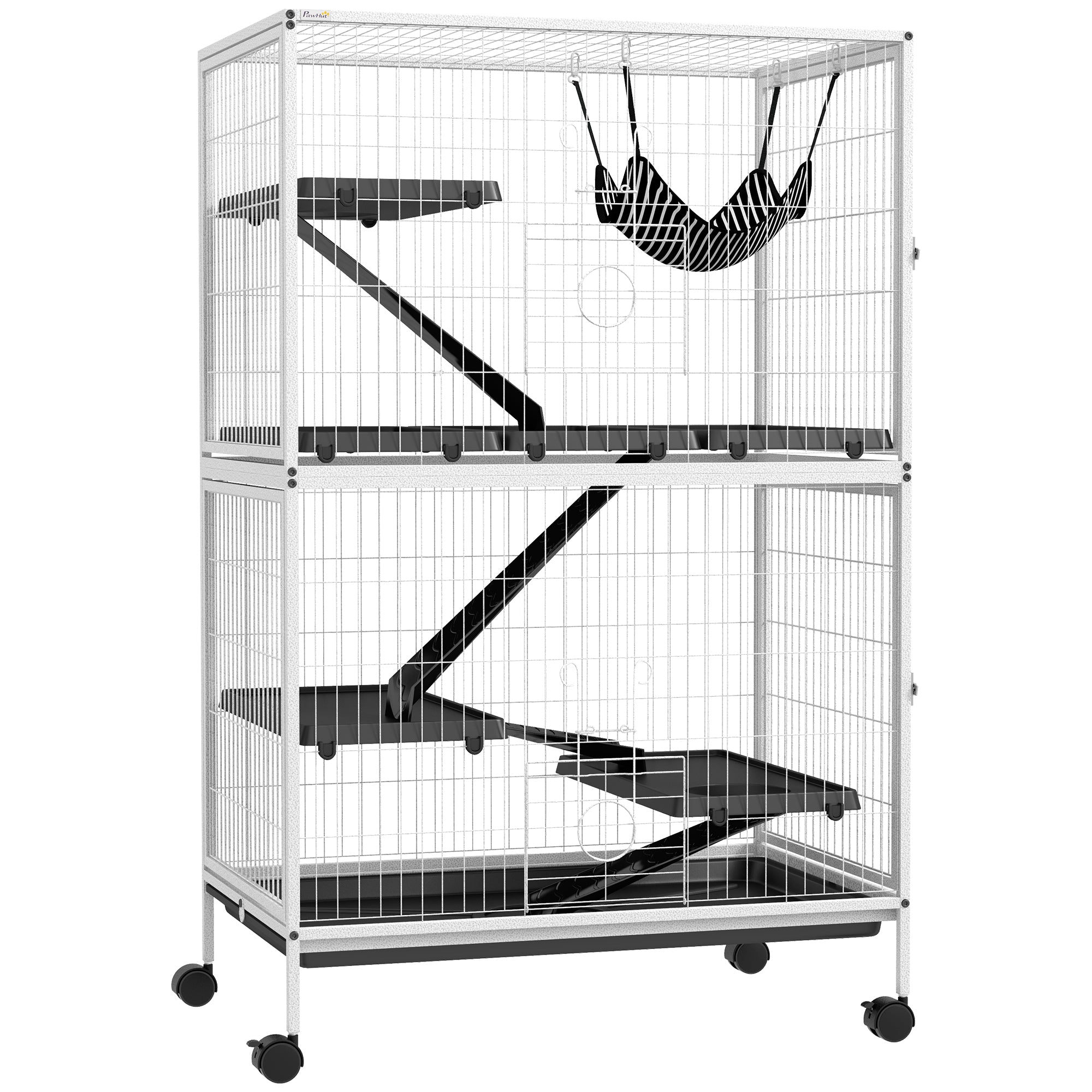 5-Tier Rolling Small Animal Cage, Deluxe Guinea Pig Cage, Ferret Cage for Mink Chinchilla Kitten Rabbit, Small Pet Play House with Hammock Platform, Ramp, Tray, Light Grey