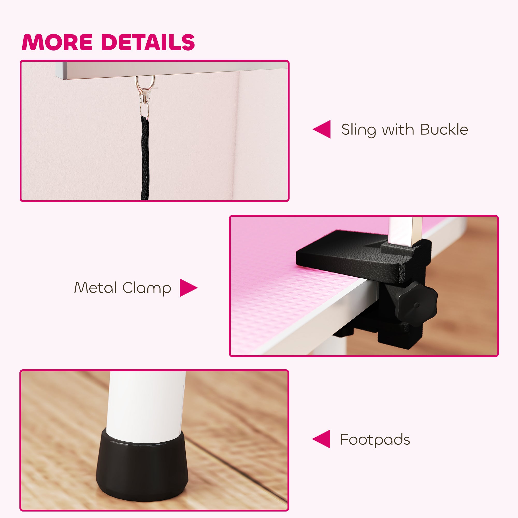 Foldable Dog Grooming Table, 32" Portable Pet Grooming Table with Height Adjustable Arm and Anti-Slip Rubber Top for Small Medium Dogs and Cats, Pink