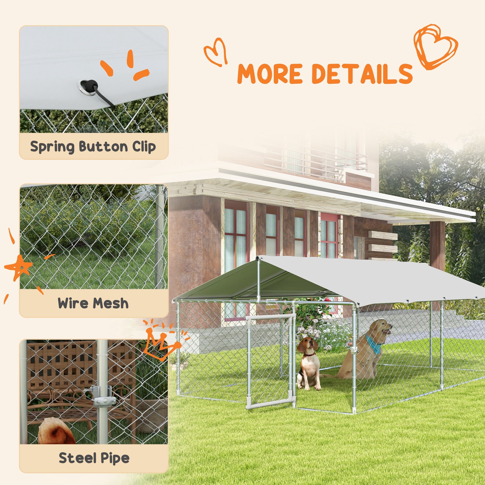 Outdoor Dog Kennel Dog Run with Waterproof, UV Resistant Cover for Medium and Large Sized Dogs, 13.1' x 7.5' x 4.9', Silver