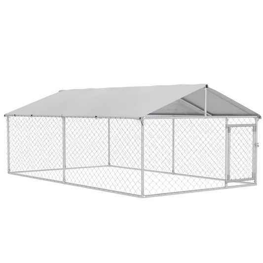 Outdoor Dog Kennel Dog Run with Waterproof, UV Resistant Cover for Medium and Large Sized Dogs, 13.1' x 7.5' x 4.9', Silver
