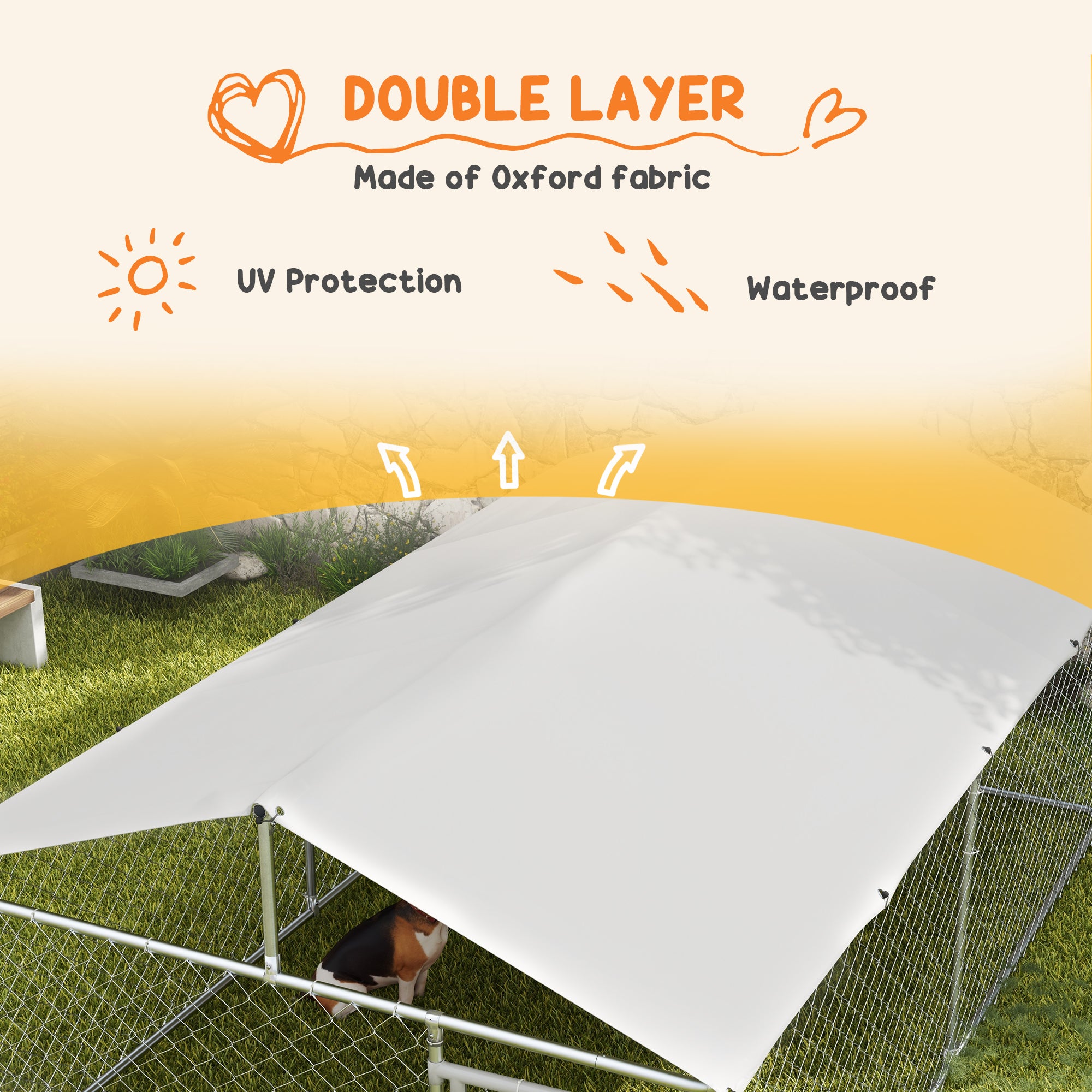 Outdoor Dog Kennel Dog Run with Waterproof, UV Resistant Cover for Medium and Large Sized Dogs, 13.1' x 7.5' x 4.9', Silver