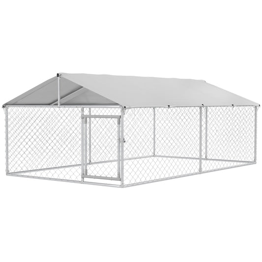 Outdoor Dog Kennel Dog Run with Waterproof, UV Resistant Cover for Medium and Large Sized Dogs, 13.1' x 7.5' x 4.9', Silver