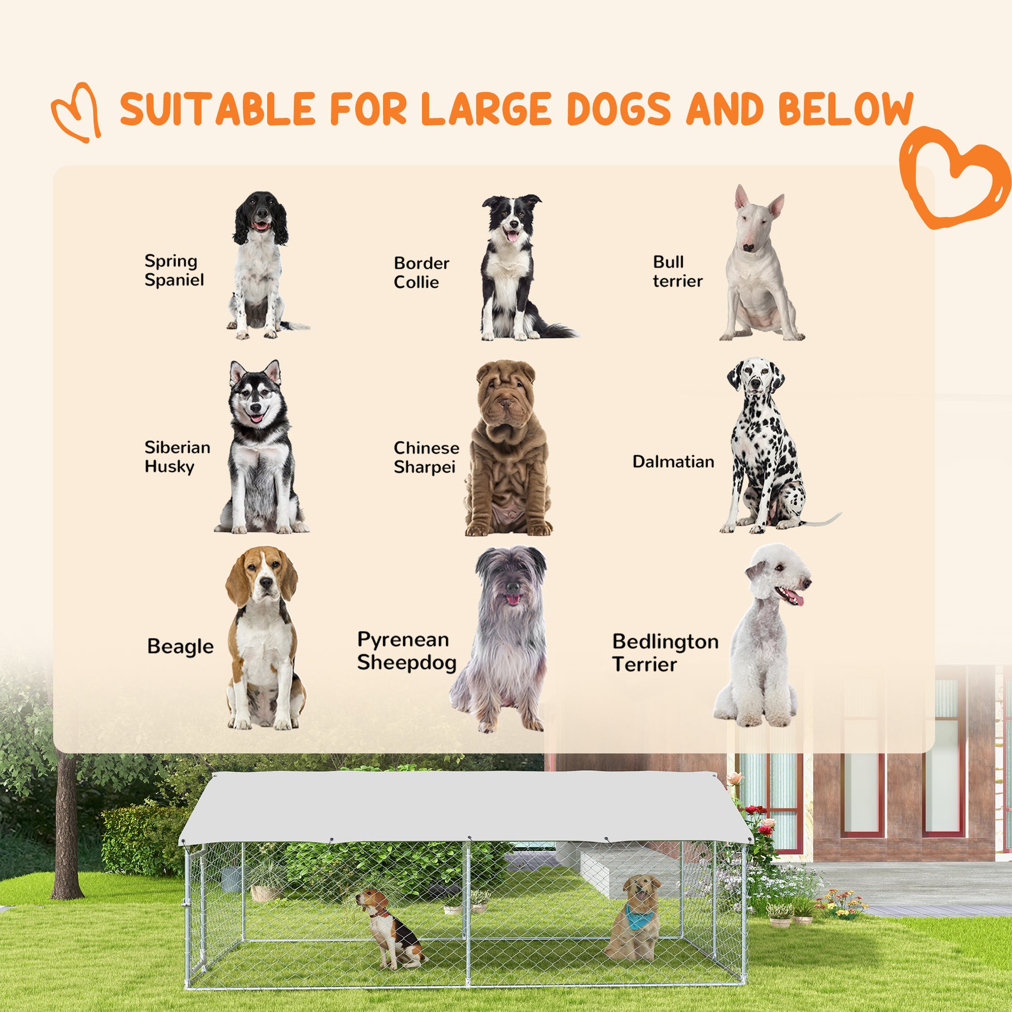 Outdoor Dog Kennel Dog Run with Waterproof, UV Resistant Cover for Medium and Large Sized Dogs, 13.1' x 7.5' x 4.9', Silver