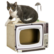 Cardboard Cat House with Scratcher, Catnip, TV-Shaped Cat Play House with Toy Mouse for Indoor Cats
