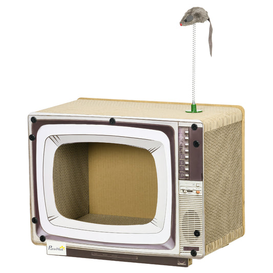 Cardboard Cat House with Scratcher, Catnip, TV-Shaped Cat Play House with Toy Mouse for Indoor Cats