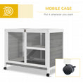 Load image into Gallery viewer, PawHut Indoor Rabbit Hutch with Wheels, Desk and Side Table Sized, Wood Rabbit Cage, Waterproof Small Rabbit Cage, Gray
