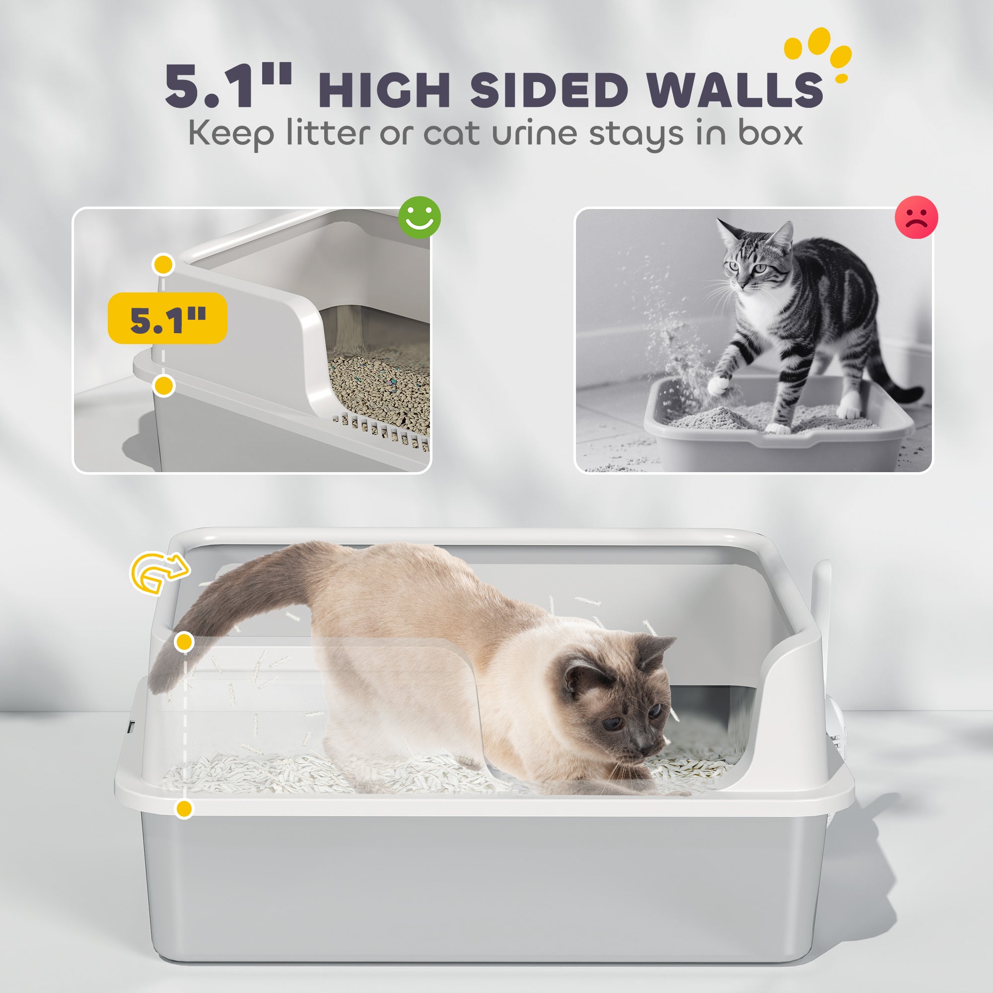 Stainless Steel Litter Box, XL Cat Litter Box with High Side, Extra Large Metal Kitten Litterbox for Big Cats with Scoop, Easy Cleaning & Anti-Urine Leakage, Light Gray