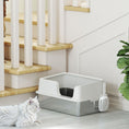 Load image into Gallery viewer, Stainless Steel Litter Box, High Sided Metal Cat Litter Tray with Detachable Rim, Scoop, Easy Cleaning, Odour-Resistant, 60 x 40 x 28 cm
