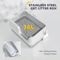 Load image into Gallery viewer, Stainless Steel Litter Box, High Sided Metal Cat Litter Tray with Detachable Rim, Scoop, Easy Cleaning, Odour-Resistant, 60 x 40 x 28 cm
