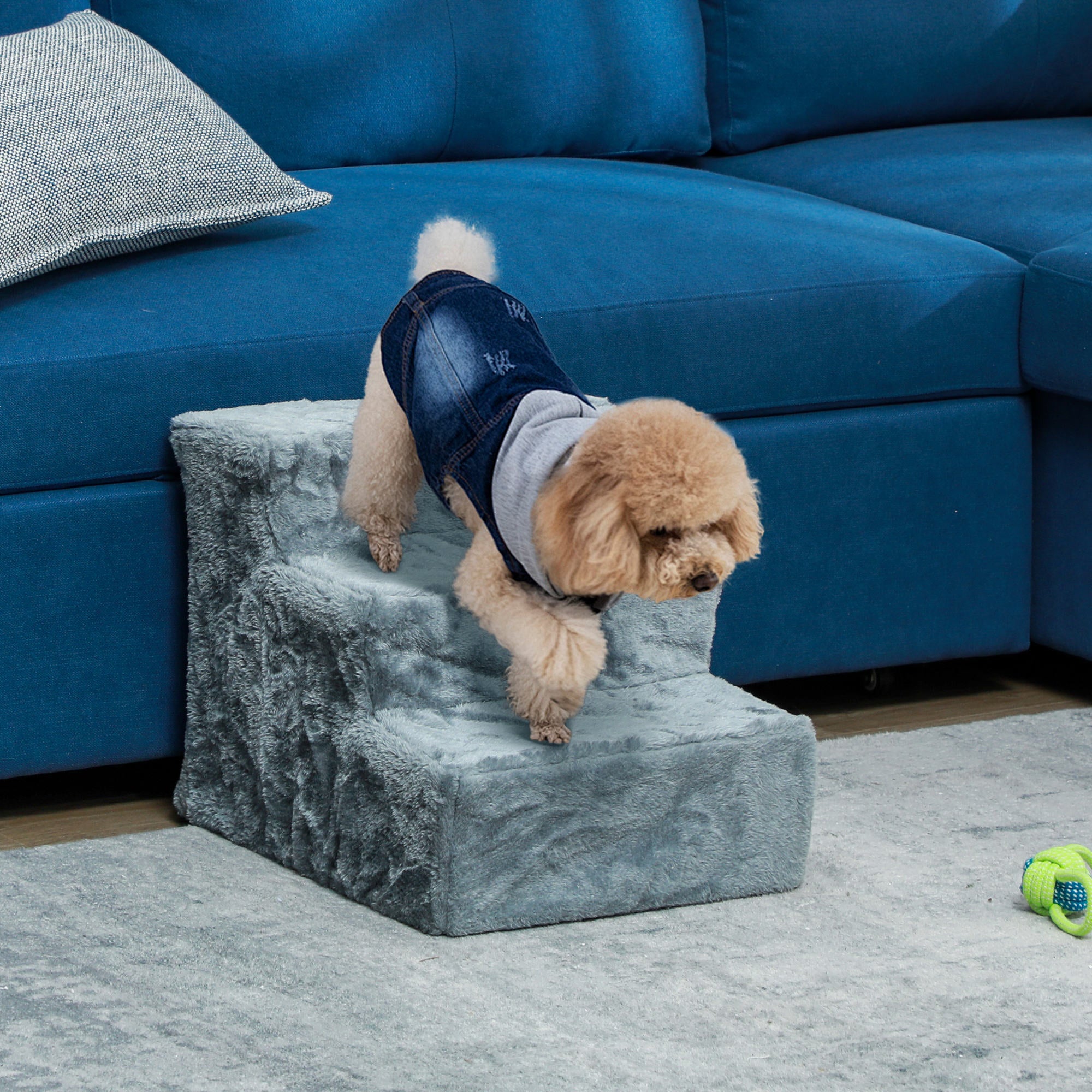 Dog Steps for Sofa, 3 Steps Dog Stairs, Pet Stairs, with Washable Plush Cover, for Small Breeds, Cats - Light Grey