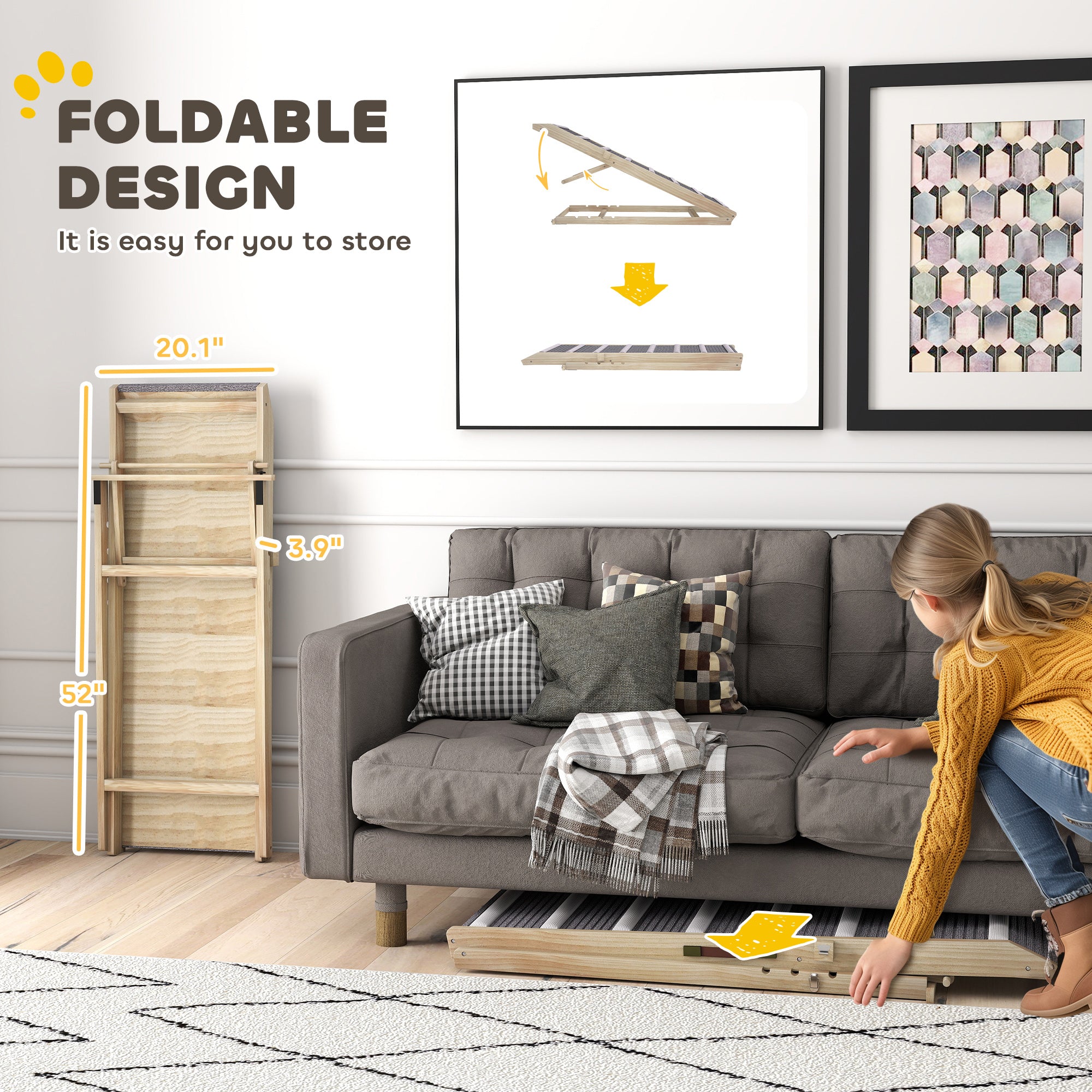 Dog Ramp for Couch, Foldable Pet Ramp for Small to Large Dog, 4 Adjustable Height from 16" to 23.5", Pet Steps with Non-Slip Carpet for Bed and Sofa