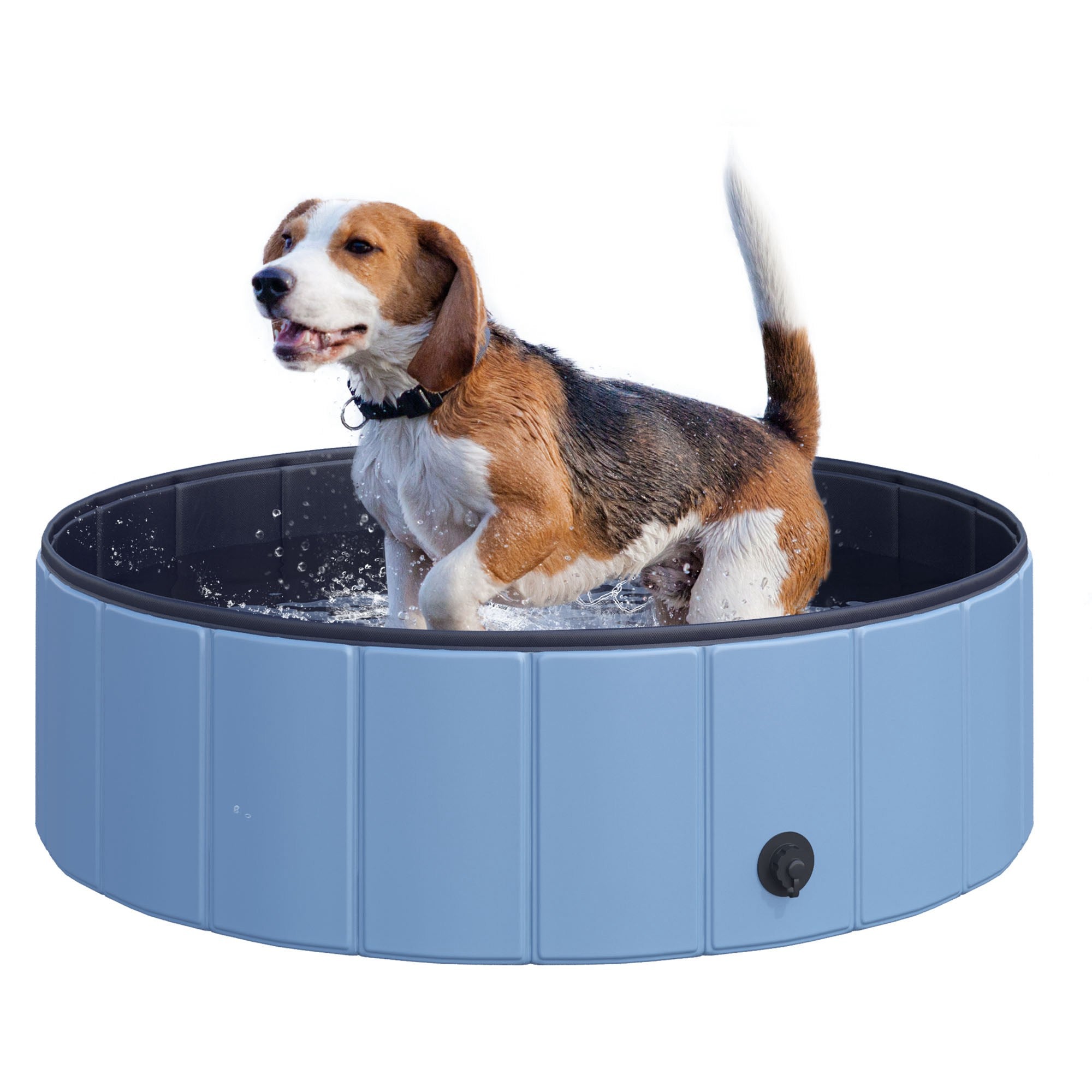 Dog Paddling Pool, Foldable Dog Pool, Leakproof & Hard Plastic, Portable Pet Bathtub with Non-Slip Base & Drainage Hole, for Indoors, Outdoors, Garden, Patio, 100 x 30 cm, Blue