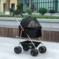 Load image into Gallery viewer, Pet Stroller, 3 in 1 Folding Dog Stroller Pram w/ 4 Wheels, Detachable Carrier, Storage Basket, Cup Holder, Safety Leashes, for Mini Dogs, Cats, Black
