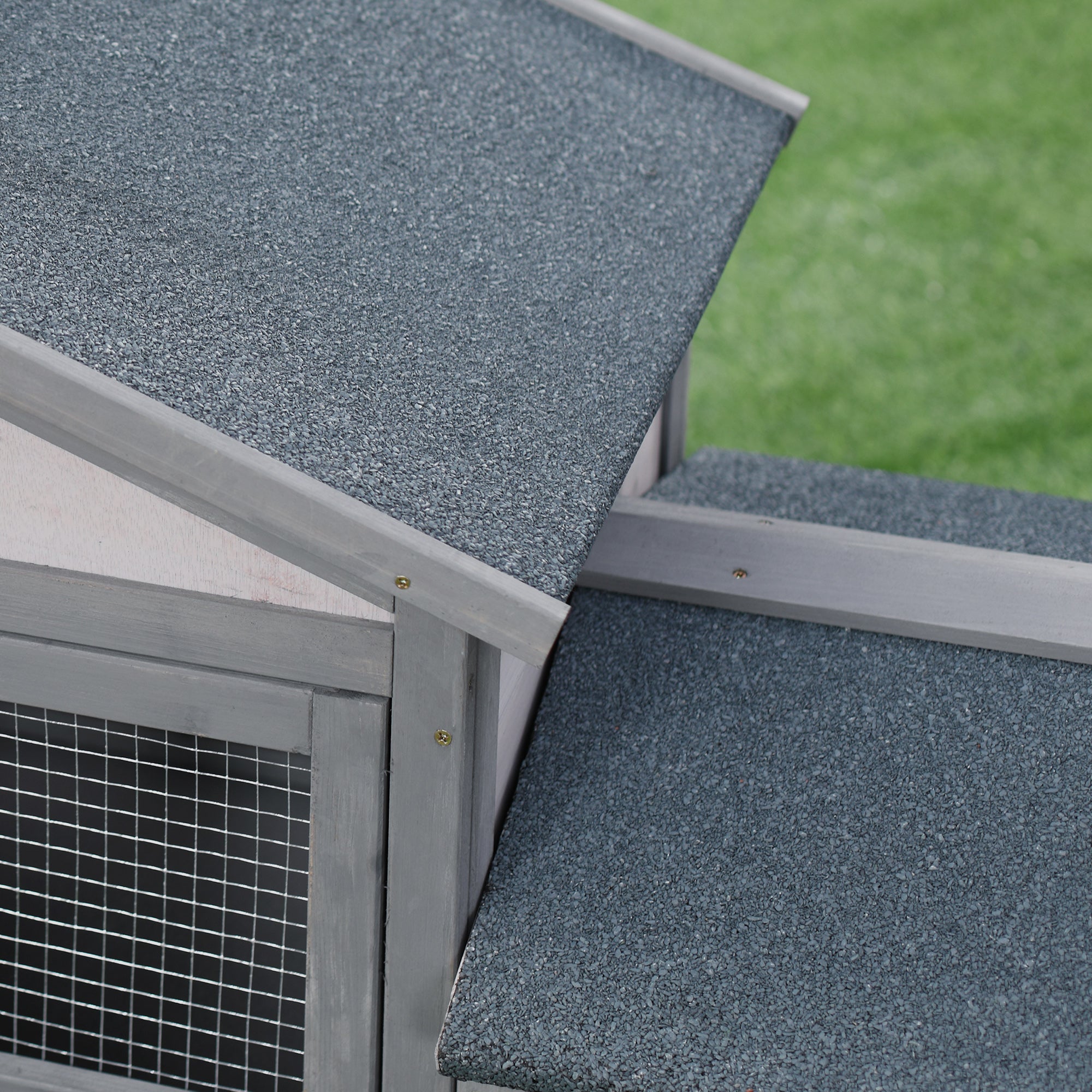 Wooden Rabbit Hutch Outdoor, Double Tier Guinea Pig Hutch, Small Animal House Water-Resistant Roof Ramp 147 x 54 x 84 cm, Grey