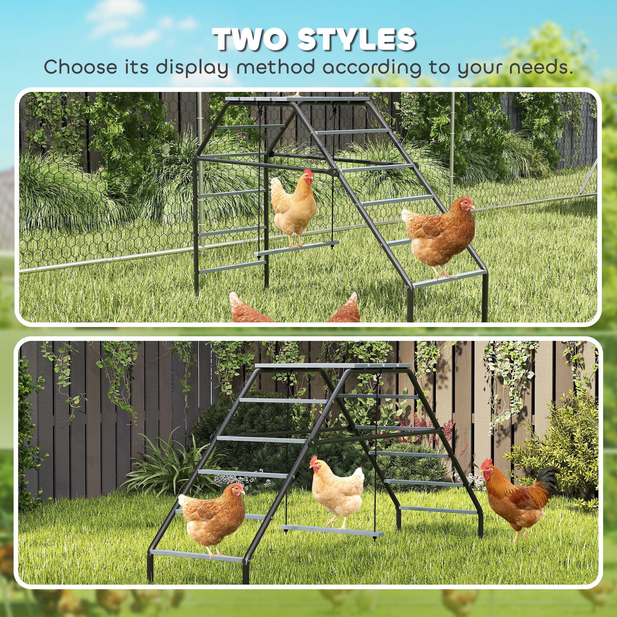 Steel Chicken Coop Perches with Adjustable Swing, 10 Roosting Bars, Activity Play Set, Chicken Coop Accessory Toys for Backyard, Farm