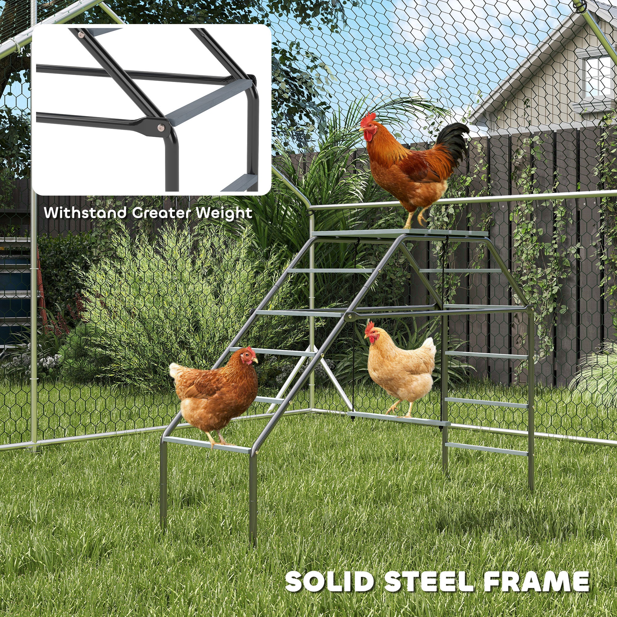 Steel Chicken Coop Perches with Adjustable Swing, 10 Roosting Bars, Activity Play Set, Chicken Coop Accessory Toys for Backyard, Farm