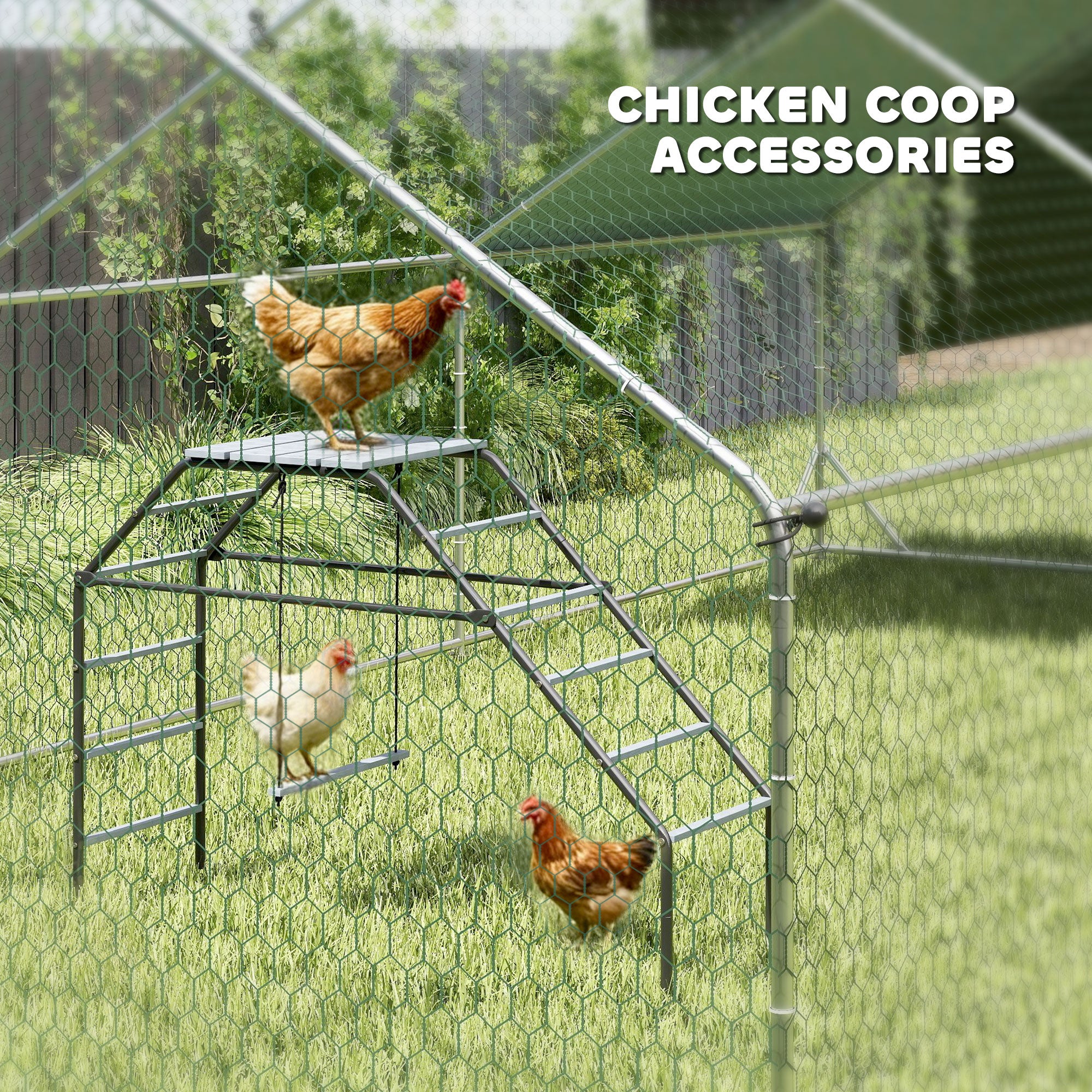 Steel Chicken Coop Perches with Adjustable Swing, 10 Roosting Bars, Activity Play Set, Chicken Coop Accessory Toys for Backyard, Farm