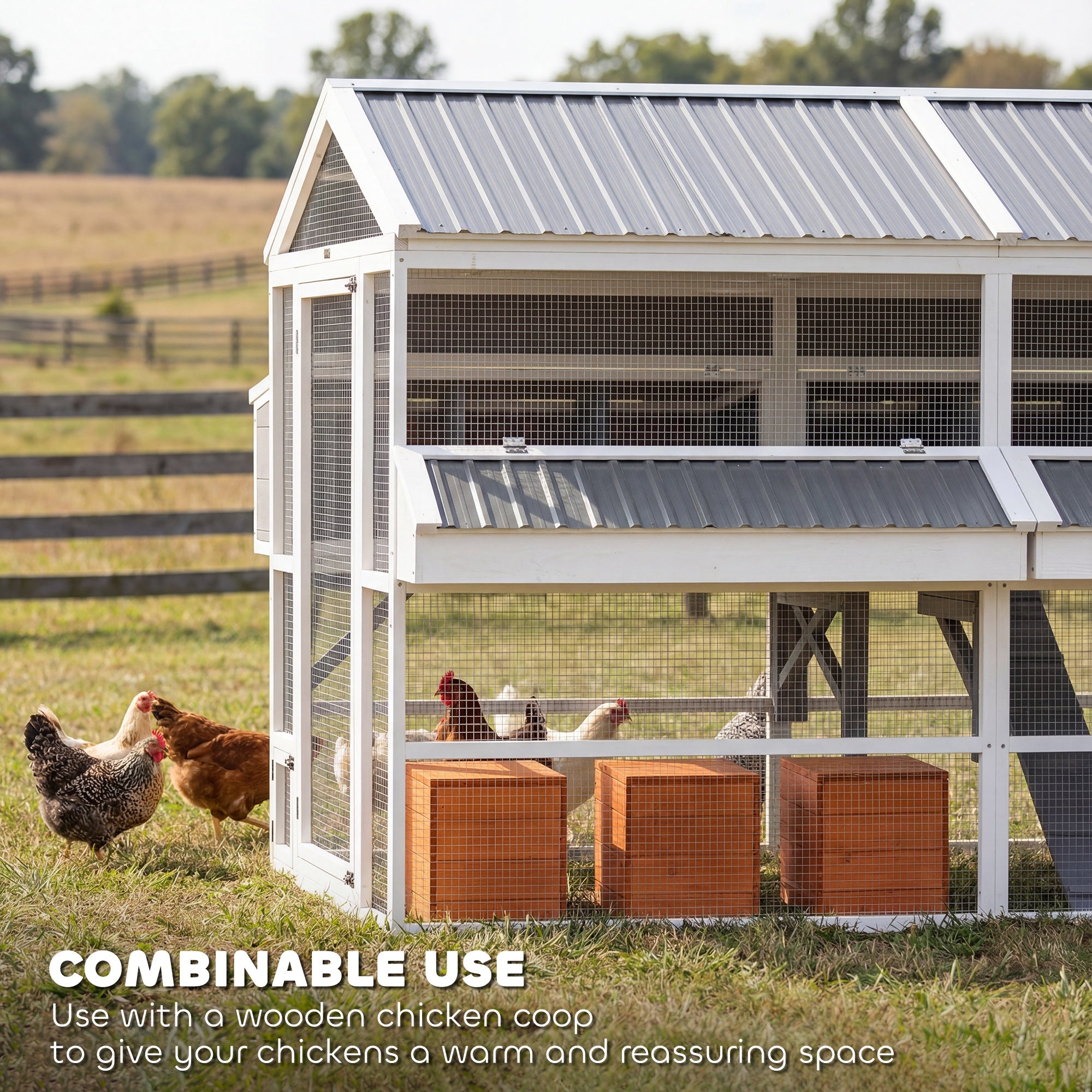 Wooden Chicken Coop, Large Outdoor Hen House with 2 Feeders, 2 Nesting Boxes, 2 Roosting Bars, Ramps, Waterproof Roof, Poultry Cage for 6-8 Chickens, 95" x 69" x 59"