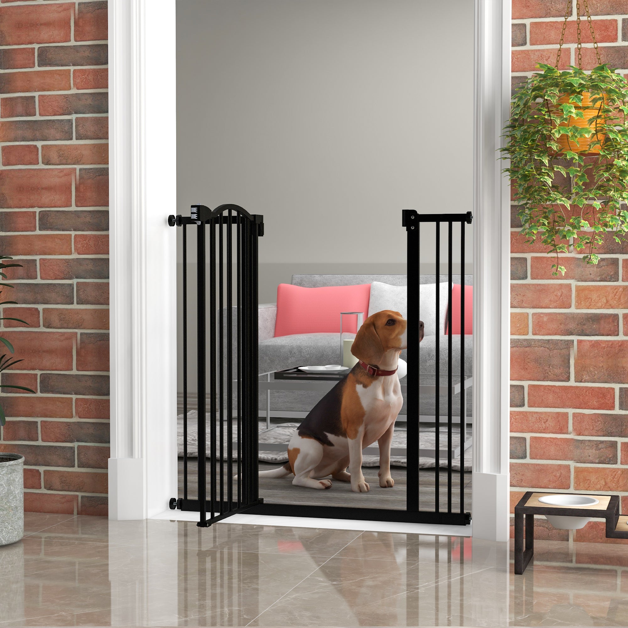 Pressure Fit Dog Stair Gate No Drilling Safety Gate Auto Close for Doorways, Hallways, 74-100cm Adjustable, 94cm Tall, Black