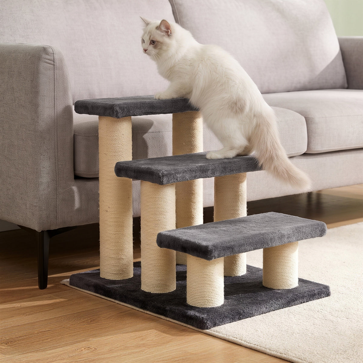 3 Tier Pet Stairs Dog Cat 3 Steps Kitty Scratching Post Cat Scratch Furniture Dark Grey
