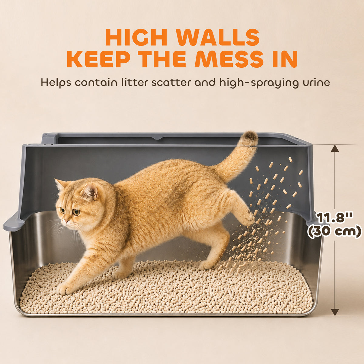 2 Pack XL Stainless Steel Litter Box, Extra Large Metal Cat Litter Box High Sided for Big and Multiple Cats, Semi-Enclosed with Scoops, Anti-Urine Leakage