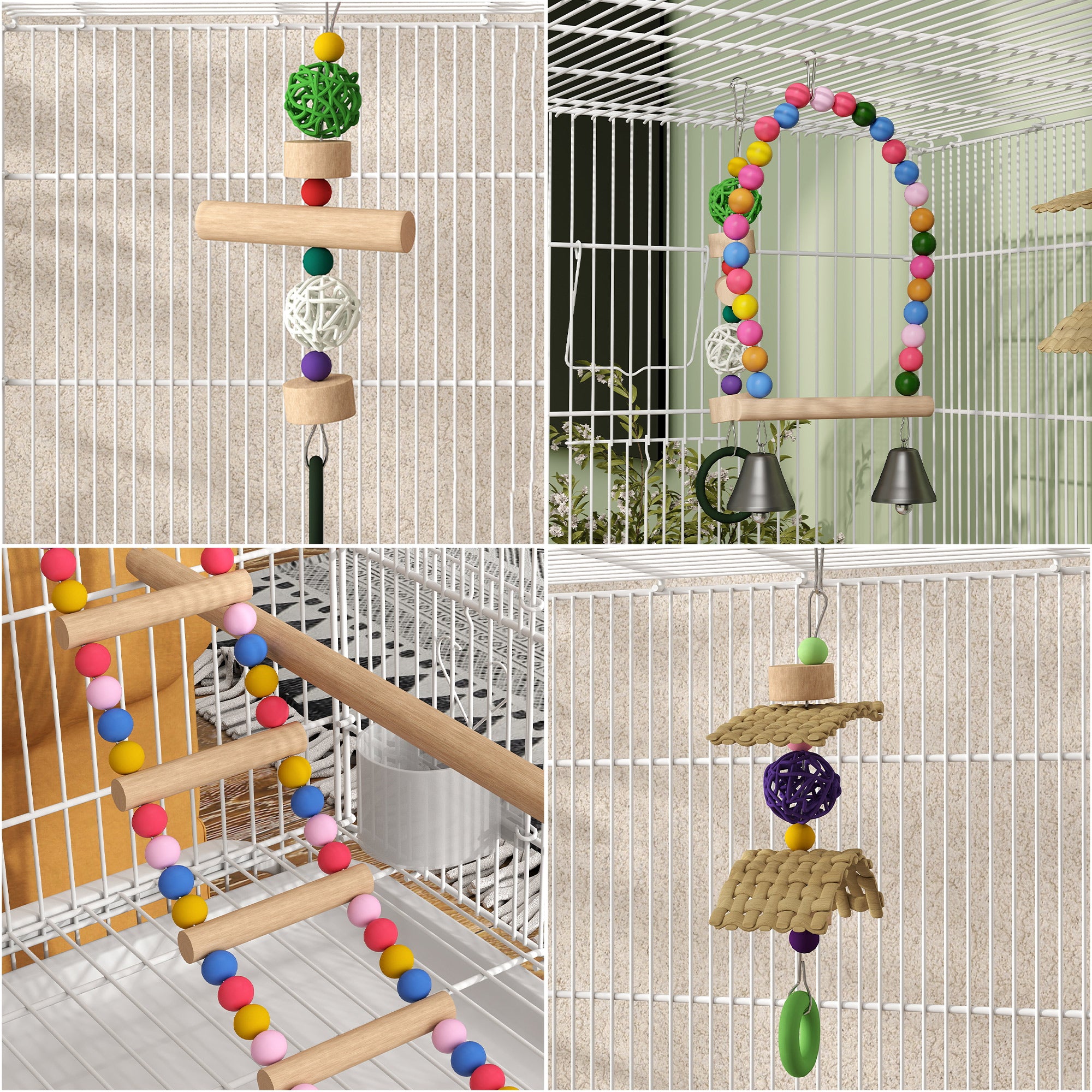 43" Bird Cage for Budgies Cockatiels Canaries Lovebirds Finches with Rolling Stand, Toys, Removable Tray, Storage Shelf, White