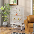 Load image into Gallery viewer, 43" Bird Cage for Budgies Cockatiels Canaries Lovebirds Finches with Rolling Stand, Toys, Removable Tray, Storage Shelf, White
