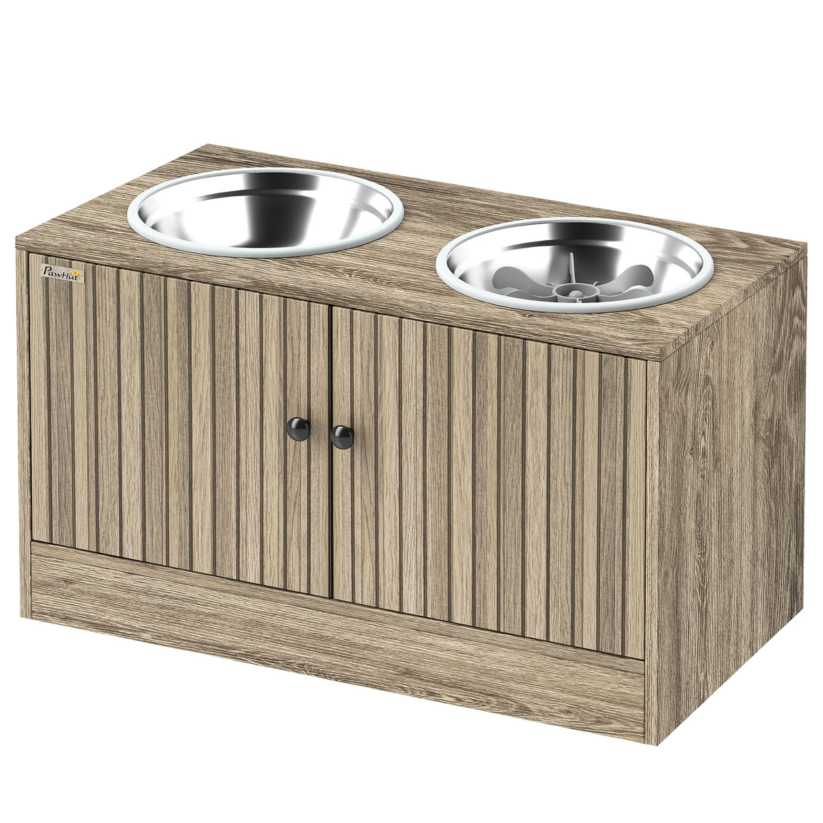 Elevated Dog Bowls with Storage Cabinet, Raised Dog Bowl Stand, Pet Feeding Station with Slow Feeder & Non-Slip, for Large Pets, Brown Wood Grain