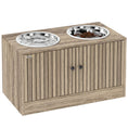Load image into Gallery viewer, Elevated Dog Bowls with Storage Cabinet, Raised Dog Bowl Stand, Pet Feeding Station with Slow Feeder & Non-Slip, for Large Pets, Brown Wood Grain
