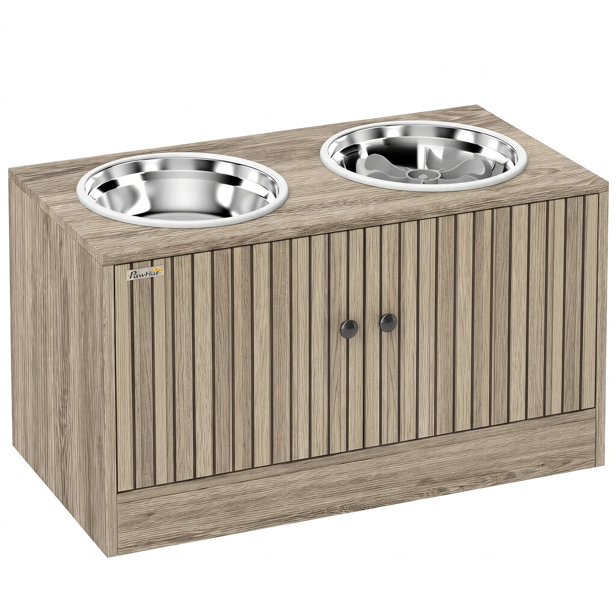Elevated Dog Bowls with Storage Cabinet, Raised Dog Bowl Stand, Pet Feeding Station with Slow Feeder & Non-Slip, for Large Pets, Brown Wood Grain