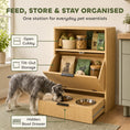 Load image into Gallery viewer, Pet Feeder Station with Storage, Dog Food Storage Container w/ 2 Raised Stainless Steel Bowls, Tilt Out Cabinet, Slow Feeder Mat for Water & Food, Pet Feeding Station for Small Medium, Oak
